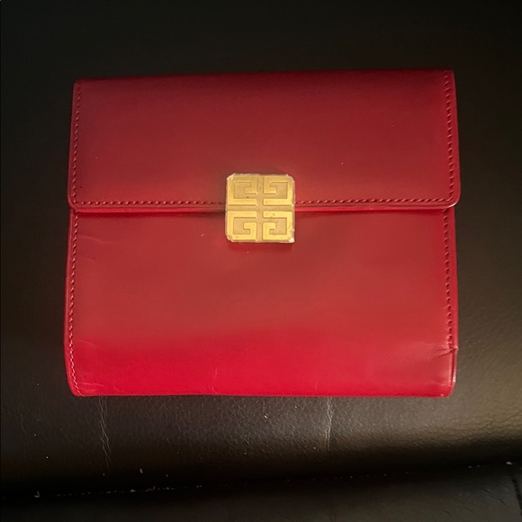 Givenchy Handbags - Givenchy Red Leather Envelope Clutch with Gold Emblem